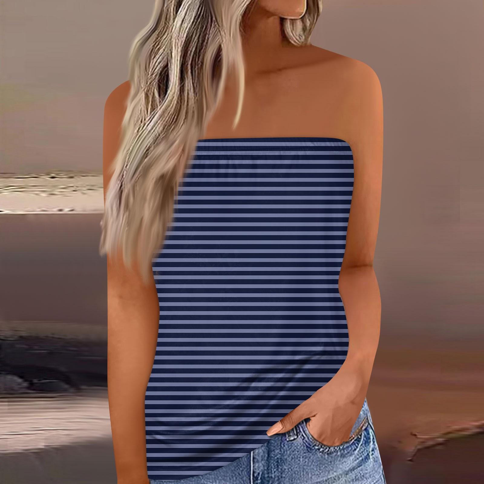 

Женский летний сексуальный топ без рукавов с открытыми плечами, пляжный жилет без бретелек, рубашка-бандо, сексуальные топы с открытой спиной L тёмно-синий