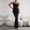 Damen Herbst Neckholder ärmellos einfarbig Sexy Fit Slim Strap Langes Kleid