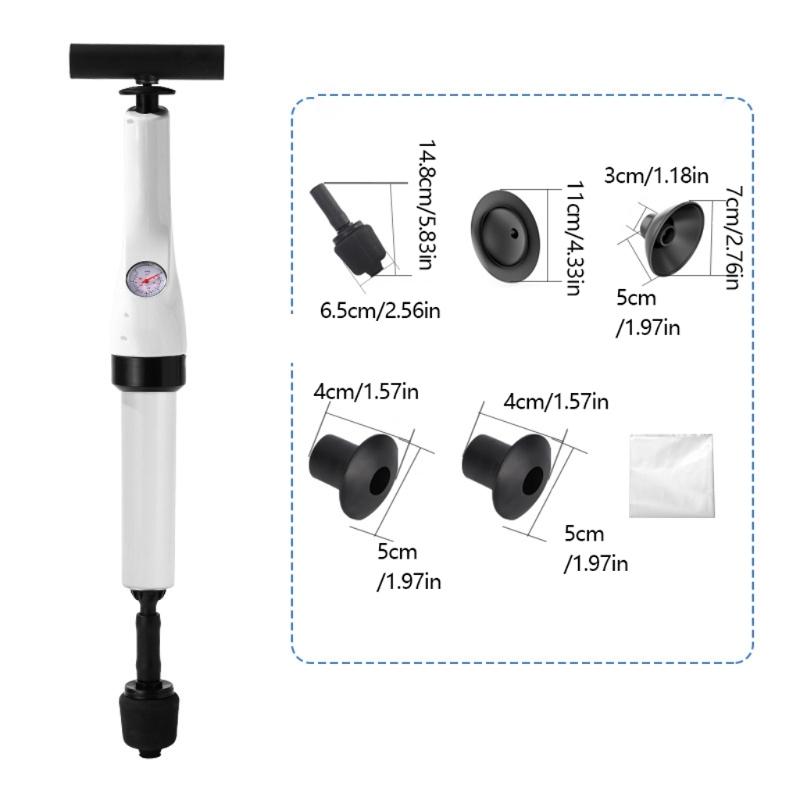 Toilet Plunger Air Pressure Drain Opener Adjustable Gauge 3/5 Attachments For Clogged Toilet Sink Shower