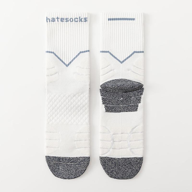 

Осенние мужские профессиональные спортивные носки до середины икры, дышащие и впитывающие пот, модные носки с буквенным принтом для бега, махровые, амортизирующие 1 pair белый