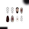 Pack of 24 Fake Nail Droplet Shape White Gradient Dot Flower Pattern Medium Length Glossy Press On Nail for Women