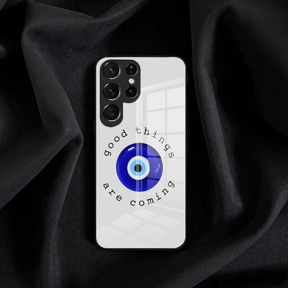 Vintage Evil Eyes Blue Phone Case For Samsung S25 Edge Ultra S23 S22 S21 S20 Ultra Plus S24 Fe A54 A53 A25 Glass Cover