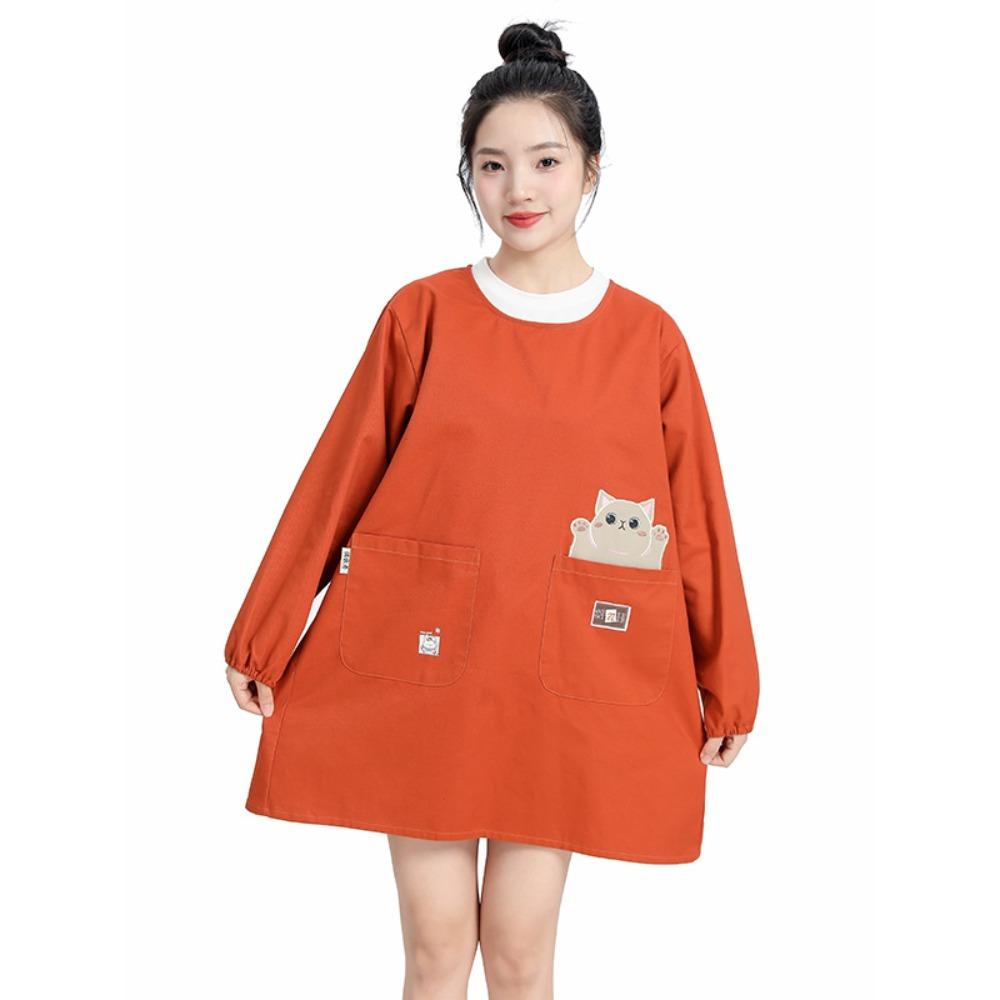 

Wear-resisting Cartoon Long-sleeved Apron Anti Oil Anti-fouling Overalls Coffee Shop оранжевый