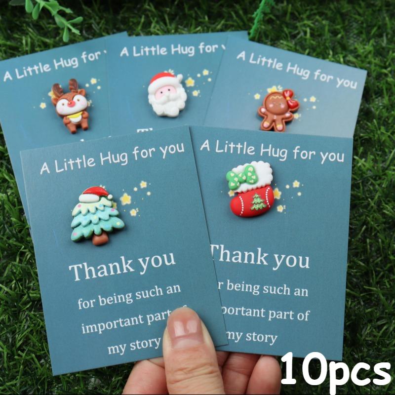 

20/10pcs Christmas Mini Hug Cards with Resin Decorations - Inspirational Messages, Heartfelt Encouragement Cards for Christmas