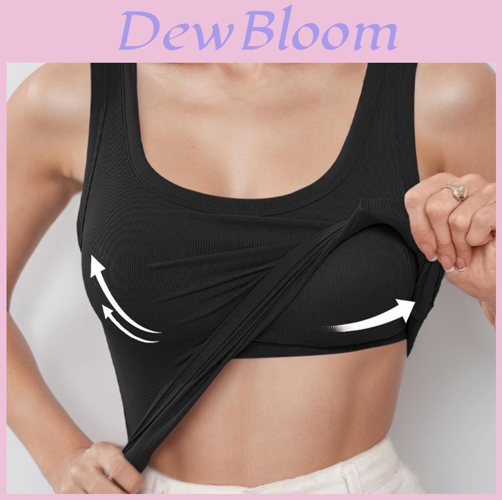 Nylon Spandex Solid Color Design Ladies Tank Top With Builtin Bra For Summer Casual Wear