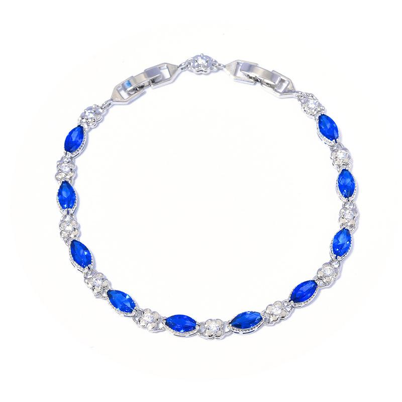 Синий Цвет Браслет Сокровище Прямоугольный Легкая Роскошь Чисто Ручная Инкрустация Геометрический Цвет Циркон Браслет Женский Length 18.5 cm + 3 cm extension buckle