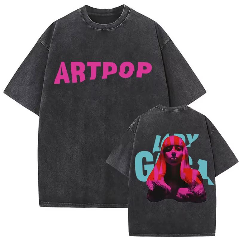 Vintage Washed Lady Gaga Artpop Graphic Print T Shirts Unisex Women Fashion High Quality Oversized Tshirt Loose Streetwear Top Tee M