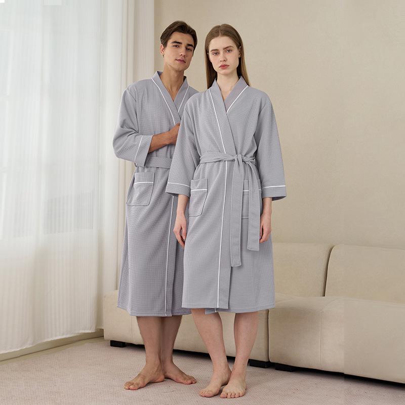 Accappatoi Waffle per Coppia Primavera/Estate: Pigiama Yukata Taglie Forti da Uomo e da Donna, Ampio, Assorbente, Traspirante per Tutte le Stagioni.