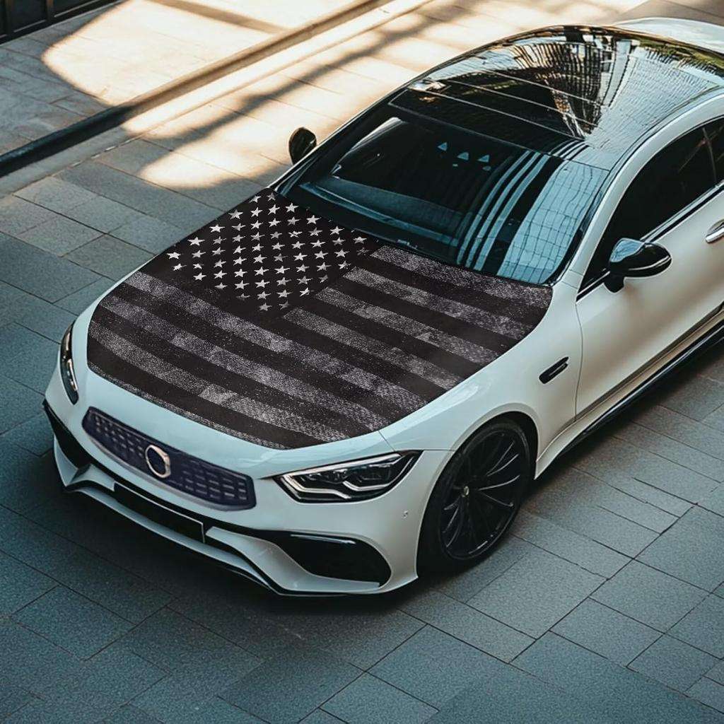 American Flag Print Car Hood Cover Stretch Material Car Hood Cover Waterproof Automotive Accessories Easy Installation for Car Hood Protection and