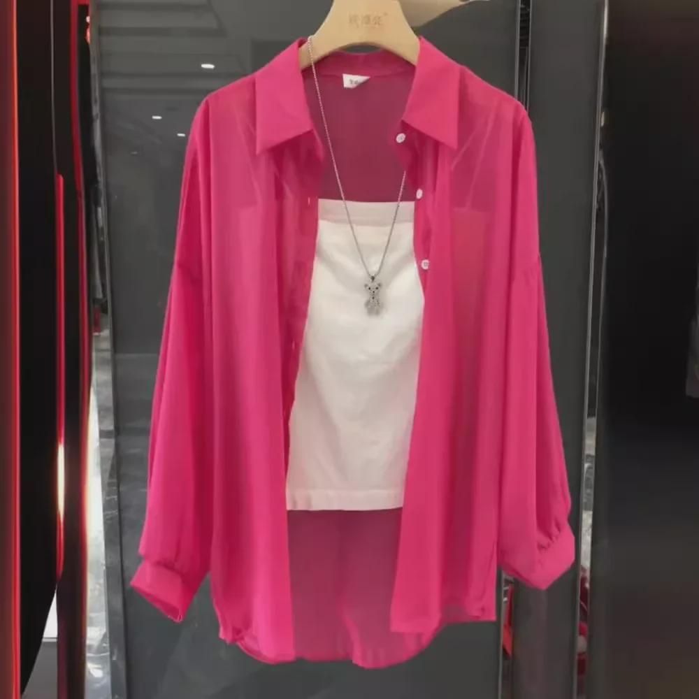 Dámský šifonový košile na ochranu před sluncem - Lehký, volný střih, kardigan s dlouhým rukávem na léto