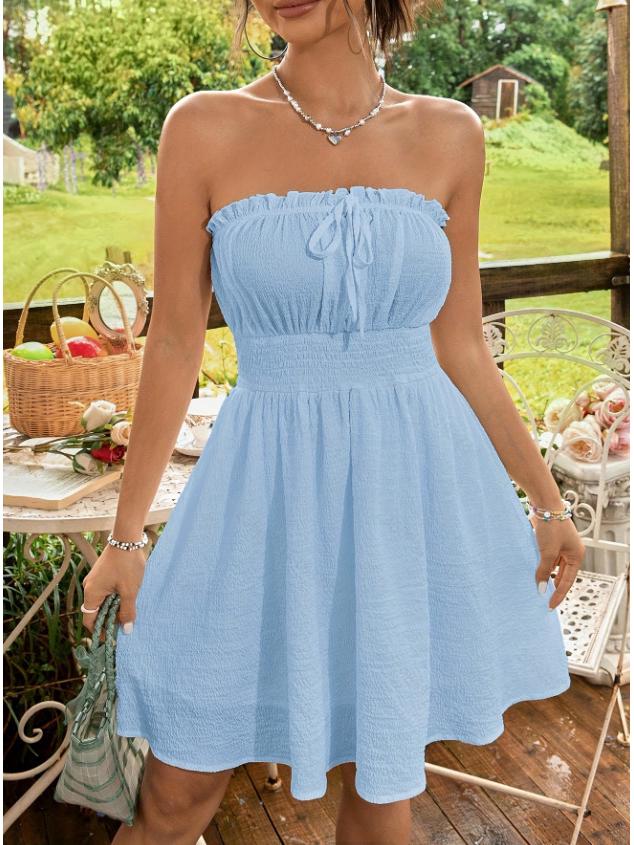 Женская летняя юбка 2025 года с одним плечом, на тонких бретельках, с открытой спиной L небесно-голубой