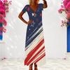 Women Plus Size V Neck Short Sleeve Beige Printed Loose Maxi Dress
