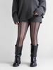 1 Pc Women'S Black Sheer Wave Pattern Pantyhose, Side Strip Slimming High-Stretch Hosiery, Ideal For Autumn Winter Daily Commute