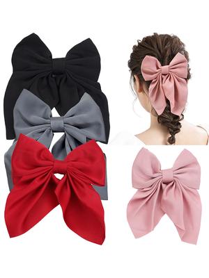 Elegant Large Bow Ribbon Hair Clips Solid Satin Hairpins Children Fashion Barrettes Headband Kids  Boutique Hair Accessories