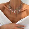 Irregular Pearl Pendant Silver Color Tassel Chain Thick Chunky Necklace For Women Charm Personalized Neck Jewelry Accessories