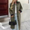 Long Trench Coat Women Fall Fashion Single Breast Oversized Windproof Patchwork Collar Overcoat