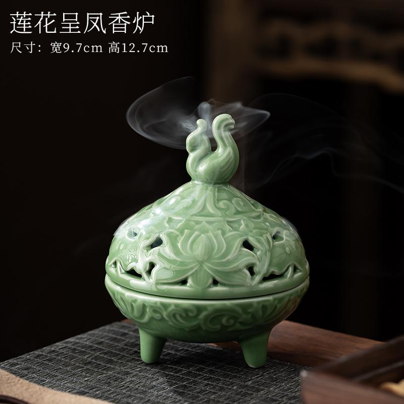 Handmade Ceramic Incense Burner with Metal Lid - Zen Meditation Home Decor Spiritual Gift Yoga Relaxation Incense Ash Catcher