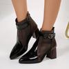 Fashion Women Sandals New Summer Sexy Mesh Ankle Boots Pointed Toes High Heels Shoes Ladies Short Boots Chunky Heels Spring Zipper Shoes