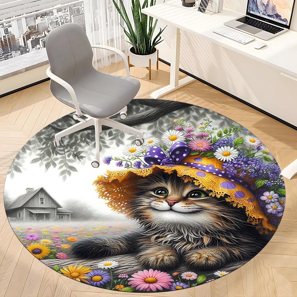 1pc Floral Hat CatChair Carpet for Office, Indoor Non-Slip Washable Polyester Fiber Carpet, Mat For Office, Machine Washable