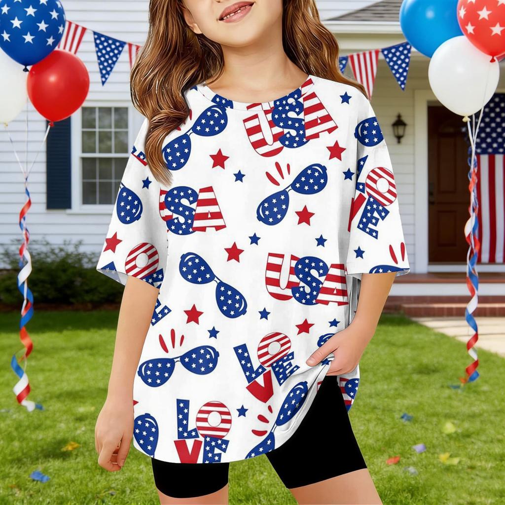 Kids Independence Day Print Round Neck Short Sleeve Casual T-shirt