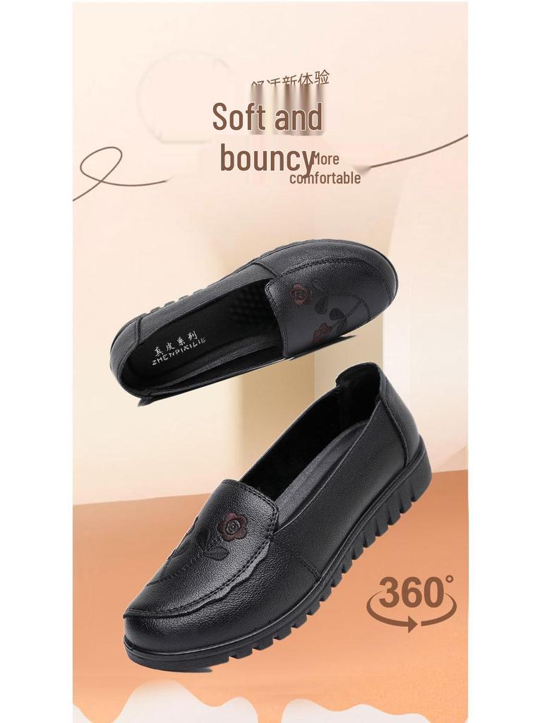 Ladies' Genuine Leather Loafers - Soft Sole Comfort Shoes for Spring & Autumn. Perfect for Middle-aged and Elderly Women.
