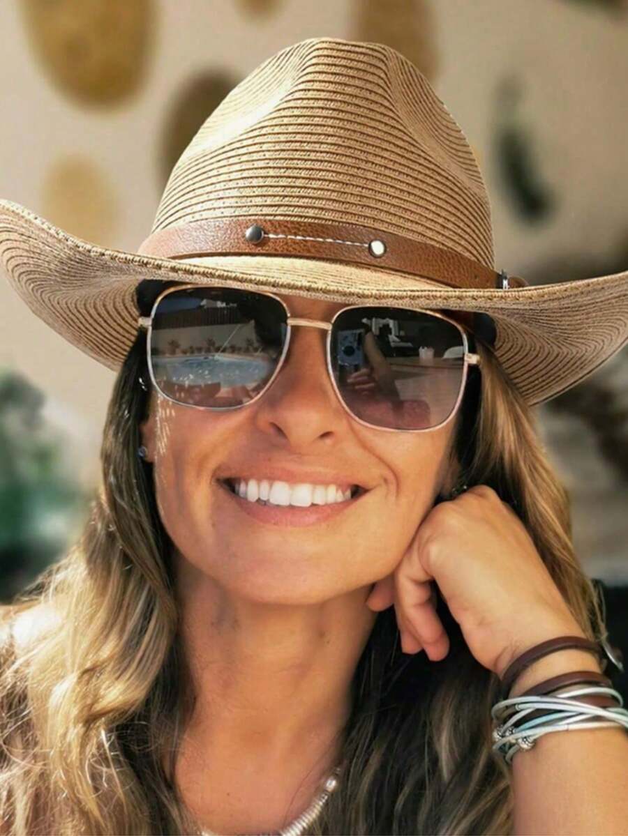 Zealous Sole Women's Beige Foldable Straw Cowboy Hat For And Men Sun Protection Outdoor Beach Hiking Accessory