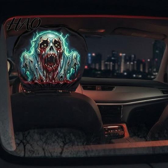 Gift for Car Enthusiasts 2Pcs Halloween Headrest Pillowcase, Universal Fit Pillow Cover, Soft Auto Interior Decoration Spooky Pillowcase Automotive