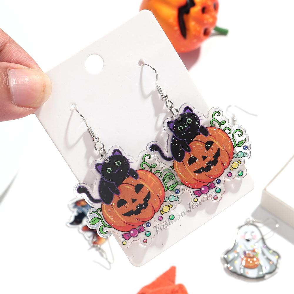Halloween Cute Ghost Acrylic Earrrings for Women 2025 Gothic Cartoon Spooky Cat Pumpkin Witch Drop Earring Party Jewelry Gifts