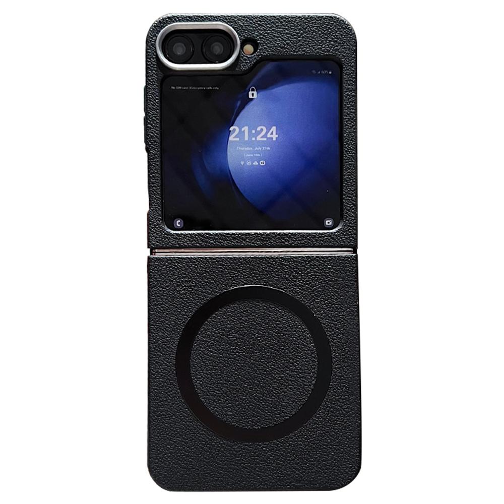 For Samsung Galaxy Z Flip6 5G Phone Cases Leather Texture TPU Back Cover Support Wireless Charging