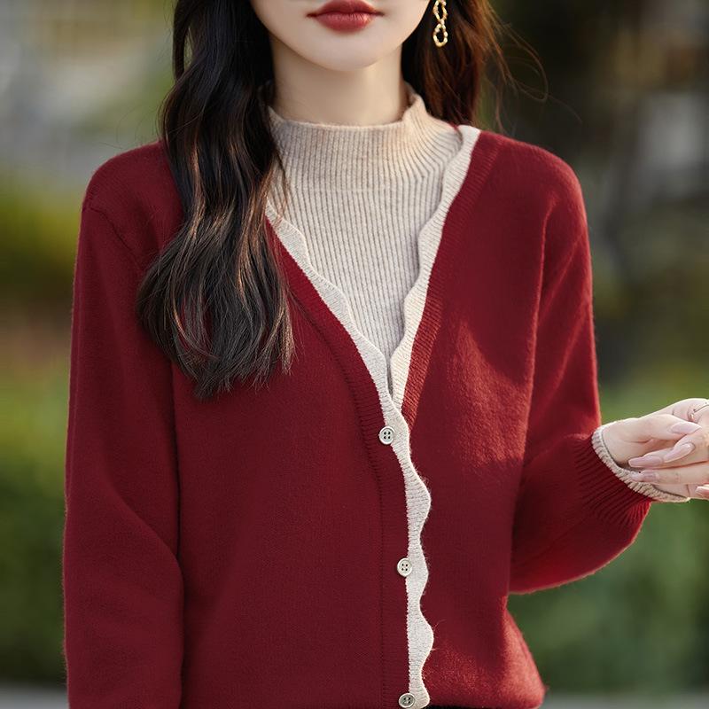 

Осенне-зимний женский вязаный свитер с высоким воротом, пуловер с длинными рукавами, низ свитера, топы XXL темно-красного