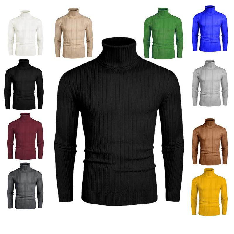 Mens Slim Fit High Neck Knit Sweater With Ribbed Hem Long Sleeve Winter Casual Top