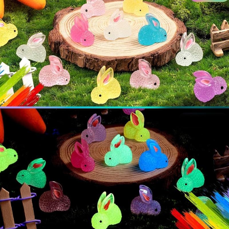 60 шт. смоляная светящаяся статуя кролика для внутреннего и наружного украшения мини — фото 4