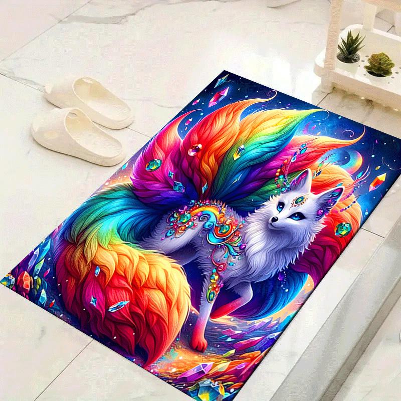 1pc Colorful Nine Tailed Fox Design Area Rug - Soft, Anti-Slip, and Durable Gaming Room Decor for Bedroom
