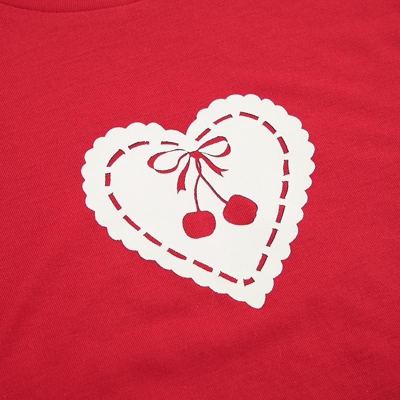T-shirt imprimé Cherry Love pour femmes Spice Girls, pull à col rond, bas slim, hauts courts, printemps été