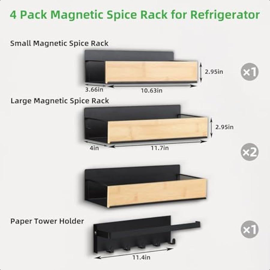 

Набор из 4 штук Прочная магнитная полка для специй для холодильника Деревянная и металлическая магнитная полка для холодильника Полка для хранения специй Кухонный шкаф United States