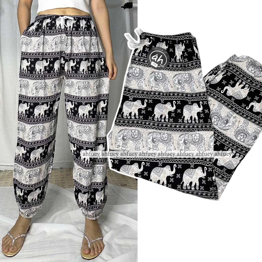 Elephant Pants Long Adjustable Elastic High Waistband Strap Jumper  Unisex Man Women Print Thailand Casual Streetwear Beach Bohemian Retro Vintage