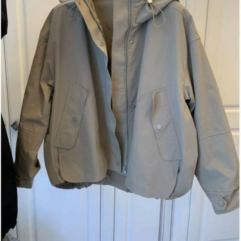 2025 Spring/Autumn Casual Loose Patchwork Zipper Windbreaker Petite Jacket