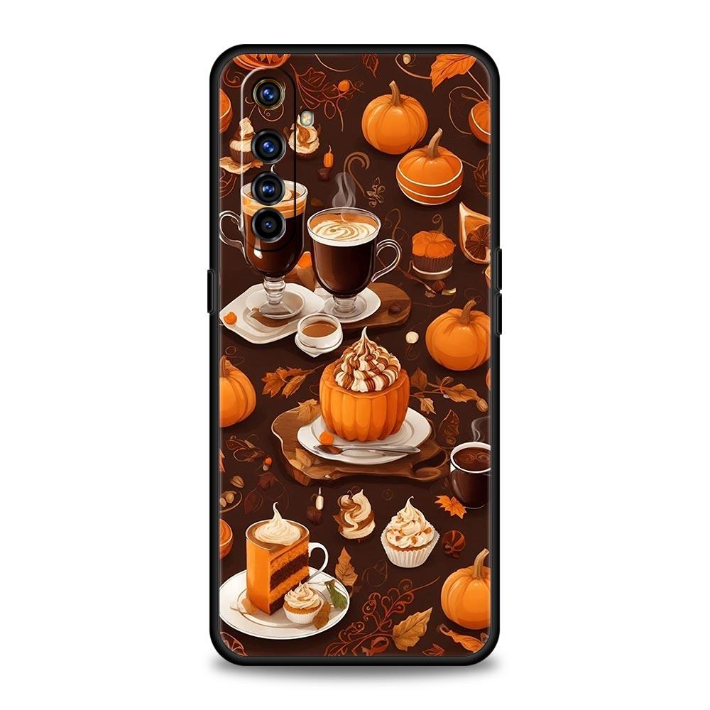 Pumpkin Autumn Leaves Coffee Case For Realme C67 C63 C55 C53 C35 C25 C21 GT 2 3 5 6 10 11 12 13 Pro Plus 5G Soft TPU Phone Cover