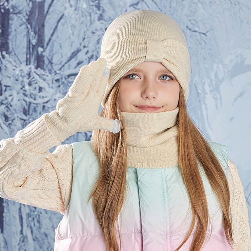 3-teiliges Winter-Mützen-Set für Kinder, Beanie, Schal, Handschuhe, warme Ohren, Strickmütze für Mädchen und Jungen, Kappe, Nackenwärmer, Outdoor, 3–8 Jahre