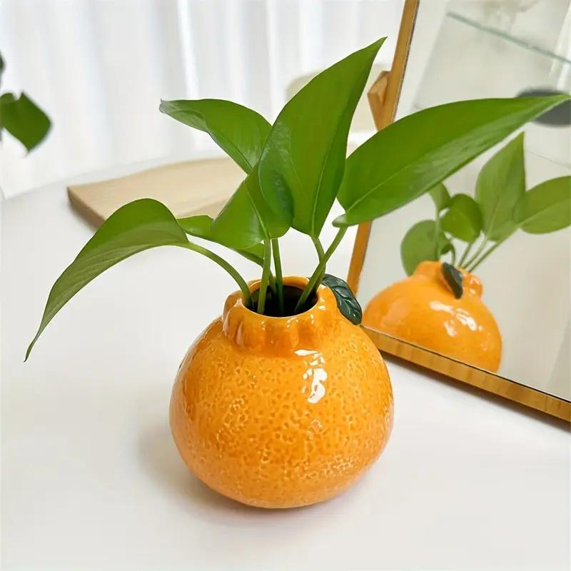 1pc Fashion Orange Design Ceramic Vase, Suitable For Hydroponics - Perfect Choice For Living Room And Office Decoration