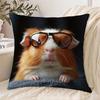 1pc Cute Hamster with Glasses Decorative Pillowcase, Soft and Comfortable Polyester Short Plush Fabric, Single-Sided Print, Pillow Insert Not Included