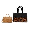 MCM Ella Monogramm Goldenes Schloss Anhänger Reißverschluss Leinwand Mit Leder Boston Tasche Crossbody Handtasche Kleine Damen Handtaschen Cognac MWBESEA02CO001