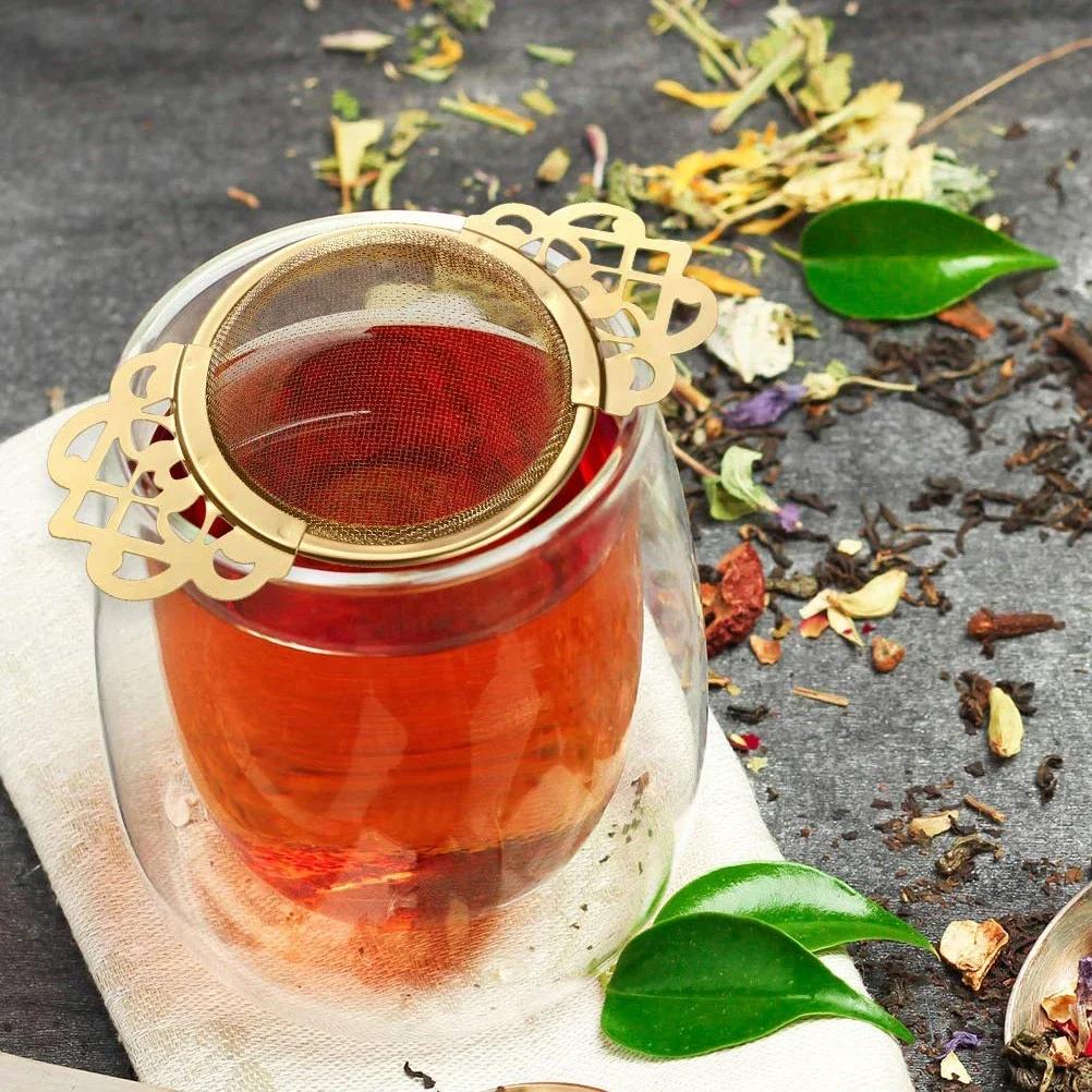 Double Ear With Drip Bowl Stainless Steel Loose Leaf Spice Infuser Filter Tea Strainer With Double Wing Handles