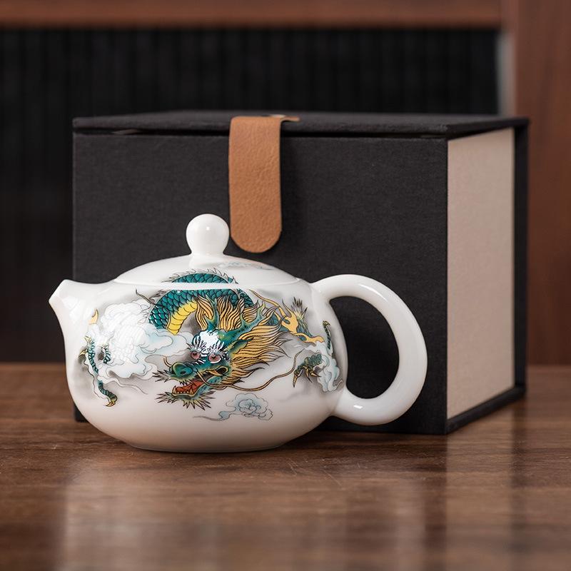 Beam Pot One Pot and Two Cups Suet Jade Porcelain Light Luxury Kung Fu Tea Set Kuaike Cup High-end Brocade Box Gift Box