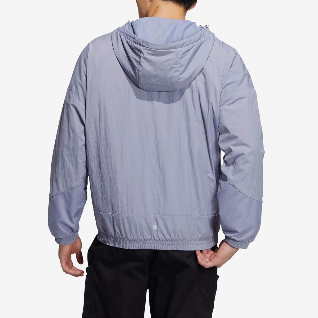 adidas Solid Color Casual Hooded Jacket With Large Pockets Long Sleeve Men Tops Silver Grey Violet IA6964