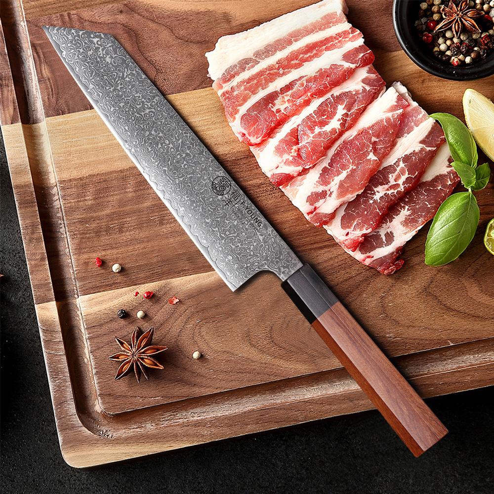 F.YOUNG 8.2-inch Japanese Kiritsuke Knife Damascus Steel Kitchen Chef Knives Sharp Professional Cleaver Hand Forged Cooking Tool