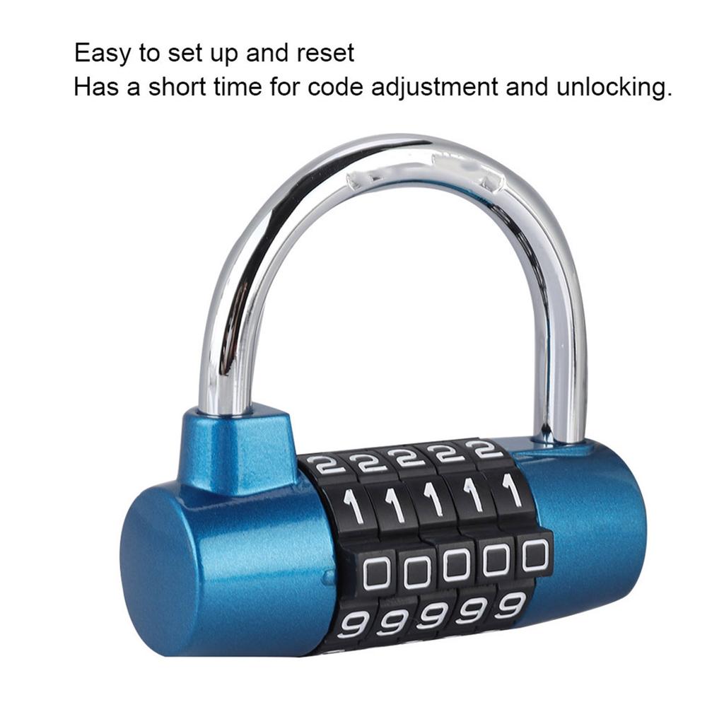 5 Digit Code Lock Padlock U shaped Suitcase Door Combination Lock Blue