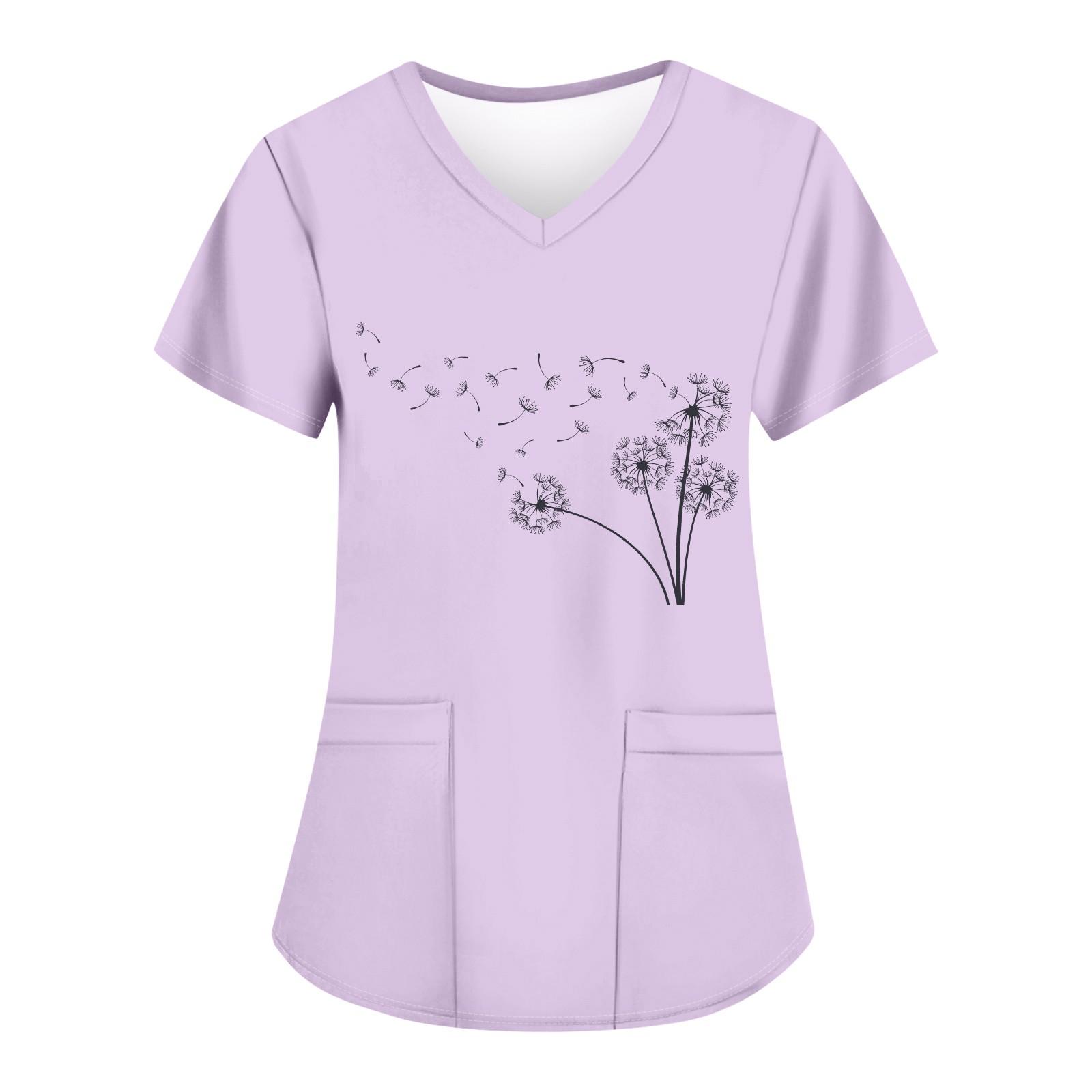 

Женские модные топы с короткими рукавами и V-образным вырезом с принтом, рабочие футболки с карманами XXXXXL фиолетовый