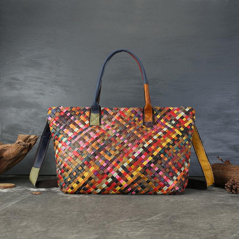Genuine Leather Colorful Hand Woven Bags