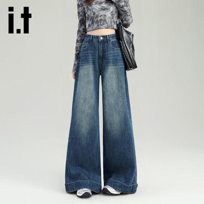 Izzue IT Damen Retro High-Waist Washed Wide-Leg Jeans